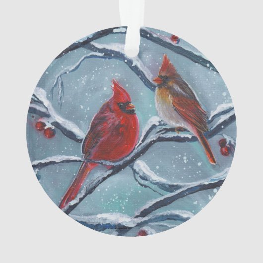 Kardinaal vogels winter door Renee Lavoie Ornament (achterkant)
