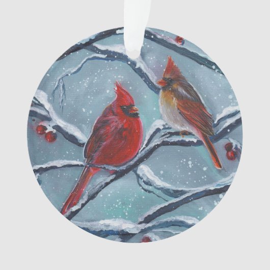 Kardinaal vogels winter door Renee Lavoie Ornament (voorkant)