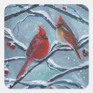Kardinaal vogels winter door Renee Lavoie Vierkante Sticker