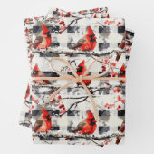 Kardinaal Vogels Winter Kerstmis Tartan Plaid 1 Inpakpapier Vel (In situ)