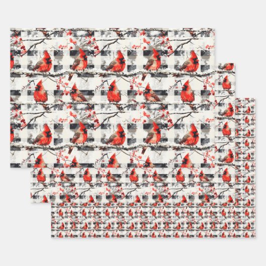 Kardinaal Vogels Winter Kerstmis Tartan Plaid 1 Inpakpapier Vel (Set)