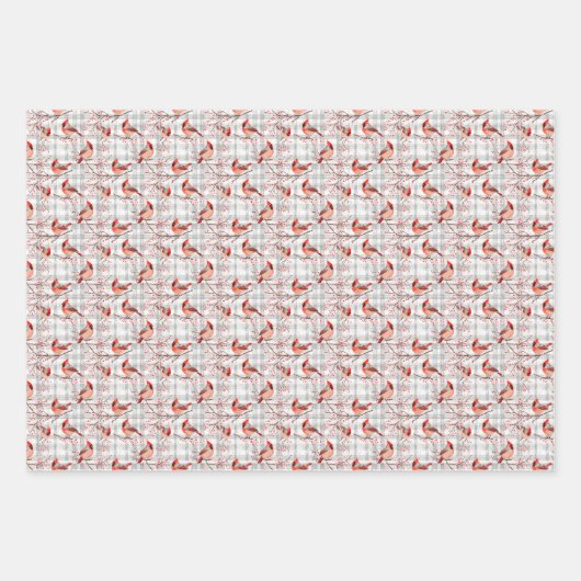 Kardinaal Vogels Winter Kerstmis Tartan Plaid 2 Inpakpapier Vel (Voorkant 3)
