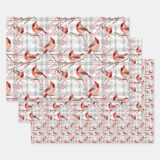 Kardinaal Vogels Winter Kerstmis Tartan Plaid 2 Inpakpapier Vel (Set)