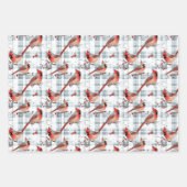 Kardinaal Vogels Winter Kerstmis Tartan Plaid 3 Inpakpapier Vel (Voorkant 2)