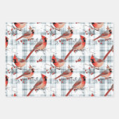 Kardinaal Vogels Winter Kerstmis Tartan Plaid 3 Inpakpapier Vel (Voorkant)