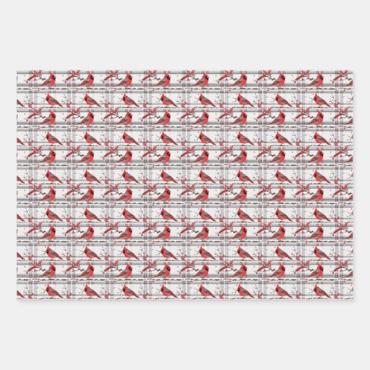 Kardinaal Vogels Winter Kerstmis Tartan Plaid 4 Inpakpapier Vel (Voorkant 3)