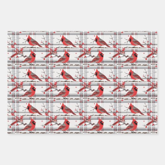 Kardinaal Vogels Winter Kerstmis Tartan Plaid 4 Inpakpapier Vel (Voorkant 2)
