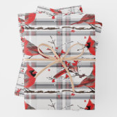 Kardinaal Vogels Winter Kerstmis Tartan Plaid 4 Inpakpapier Vel (In situ)