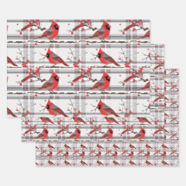Kardinaal Vogels Winter Kerstmis Tartan Plaid 4 Inpakpapier Vel