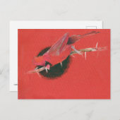 Kardinaal vogelschilderij, rode bla briefkaart (Voorkant / Achterkant)