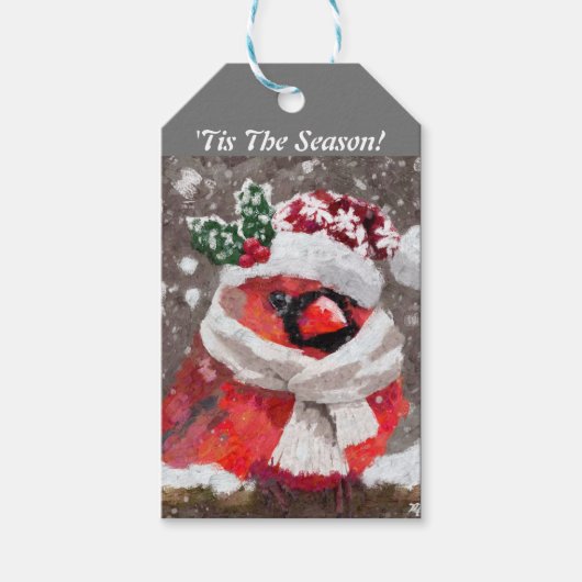 Kardinaal Vogelsjaal & Pet in Sneeuwkerst Cadeaulabel (Voorkant)