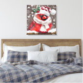 Kardinaal Vogelsjaal & Pet in Sneeuwkerst Canvas Afdruk (Insitu (Slaapkamer))
