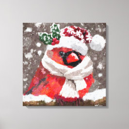 Kardinaal Vogelsjaal & Pet in Sneeuwkerst Canvas Afdruk