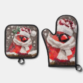 Kardinaal Vogelsjaal & Pet in Sneeuwkerst Ovenwant & Pannenlap Set (Voorkant)