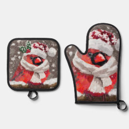 Kardinaal Vogelsjaal & Pet in Sneeuwkerst Ovenwant & Pannenlap Set