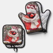 Kardinaal Vogelsjaal & Pet in Sneeuwkerst Ovenwant & Pannenlap Set (Voorkant / Achterkant)