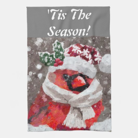 Kardinaal Vogelsjaal & Pet in Sneeuwkerst Theedoek (Verticaal)