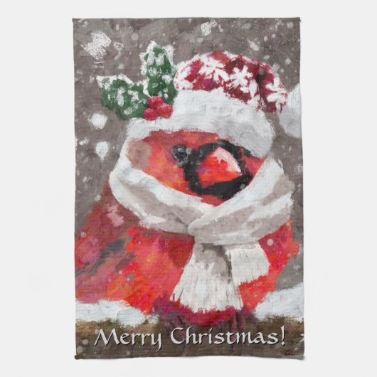 Kardinaal Vogelsjaal & Pet in Sneeuwkerst Theedoek (Verticaal)