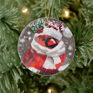 Kardinaal Vogelsjaal Pet Sneeuwkerst Seizoensgebon Keramisch Ornament