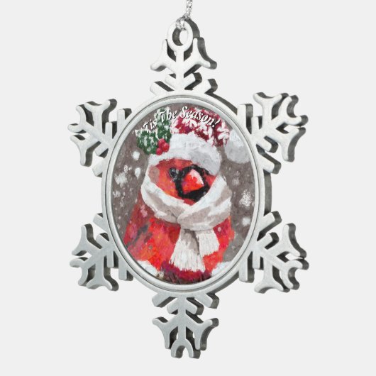 Kardinaal Vogelsjaal Pet Sneeuwkerst Seizoensgebon Tin Sneeuwvlok Ornament (Rechts)