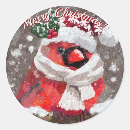 Kardinaal Vogelsjaal Pet Sneeuwvakantie Ronde Sticker (Voorkant)
