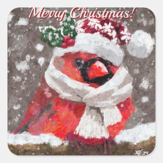 Kardinaal Vogelsjaal Pet Sneeuwvakantie Vierkante Sticker (Voorkant)