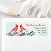 Kardinaal vogeltje, bessen, folieverkeer etiket (Insitu)