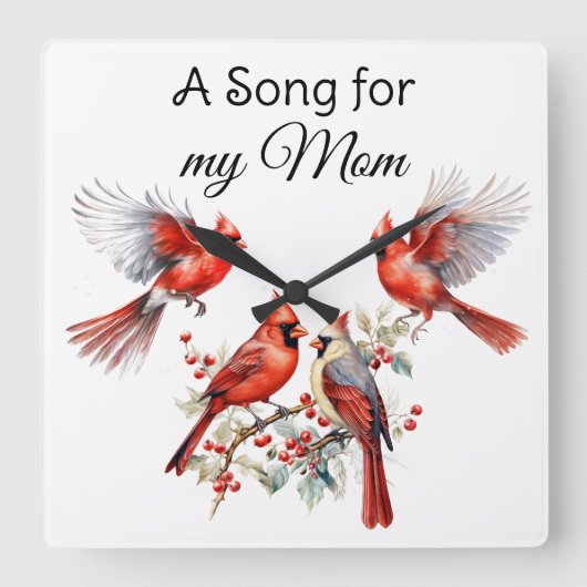 Kardinaal-vogelwandklok Vierkante Klok (Voorkant)
