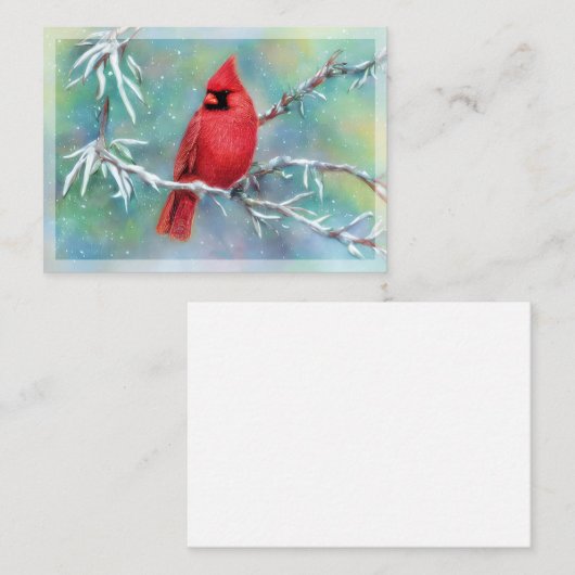 Kardinaal voor de snowy tak budget mini Kerstmis Notitiekaartje (Voorkant / Achterkant)