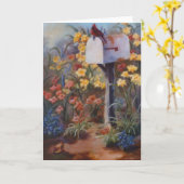 Kardinaal wachten op de post kaart (Gele Bloem)