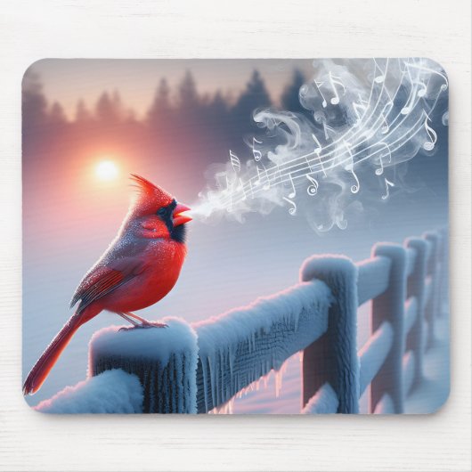 Kardinaal zingend op een winterhek muismat (Voorkant)