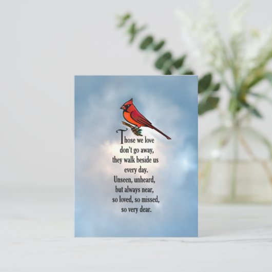 Kardinaal "zo geliefd" gedicht briefkaart (Staand voorkant)