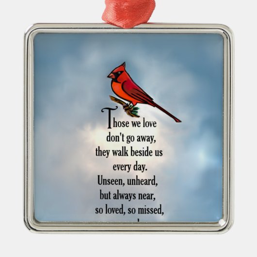 Kardinaal "Zo geliefd" gedicht Metalen Ornament (Voorkant)