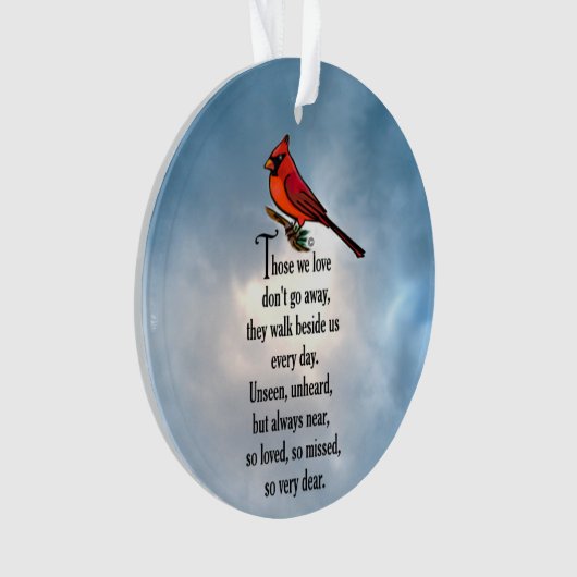 Kardinaal "zo geliefd" gedicht ornament (voorkant)