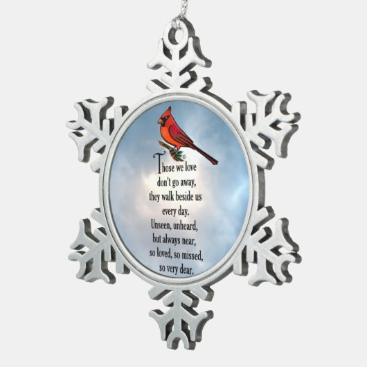 Kardinaal "Zo geliefd" gedicht Tin Sneeuwvlok Ornament (Rechts)
