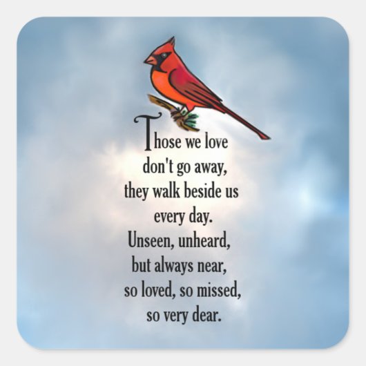 Kardinaal "zo geliefd" gedicht vierkante sticker (Voorkant)