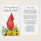 Kardinaal Zonnebloemen Memorial Funeral Prayer Kaa Visitekaartje (Voorkant /achterkant)