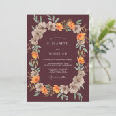 Kardinaalrode Amber Loof Eucalyptus Bruiloft Kaart (Staand voorkant)