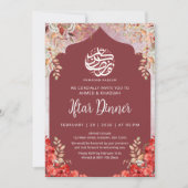 Kardinaalrode bloemige Ramadan Iftar-dineruitnodig Kaart (Voorkant)
