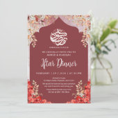 Kardinaalrode bloemige Ramadan Iftar-dineruitnodig Kaart (Staand voorkant)