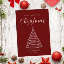 Kardinaalrode elegante glanzende kerstboom kaart