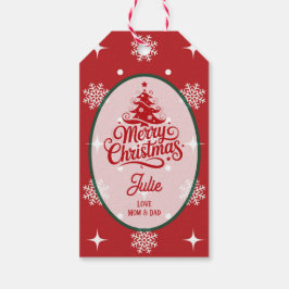 Kardinaalrode Sneeuwvlokken Kerst Cadeaulabel