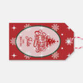 Kardinaalrode Sneeuwvlokken Kerst Cadeaulabel (Voorkant (Horizontaal))