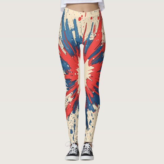 Kardinaalrode stripbocexplosie snelheidslijn leggings (Voorkant)