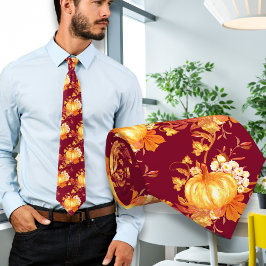 Kardinaalrode Thanksgiving Pompoen Bladeren Patroo Stropdas