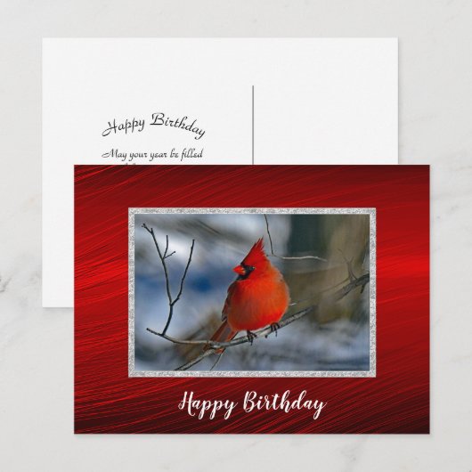 Kardinaalrode Winter Foto Verjaardag Briefkaart (Voorkant / Achterkant)