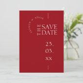 Kardinaalrood Eenvoudige Typografie Bruiloft Save The Date (Staand voorkant)
