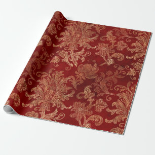 Kardinaalrood en goud vintage damast cadeaupapier