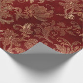 Kardinaalrood en goud vintage damast cadeaupapier (Hoek)
