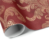 Kardinaalrood en goud vintage damast cadeaupapier (Rol Hoek)